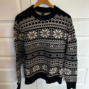 J. Crew Black and Cream Patterned Crewneck Sweater